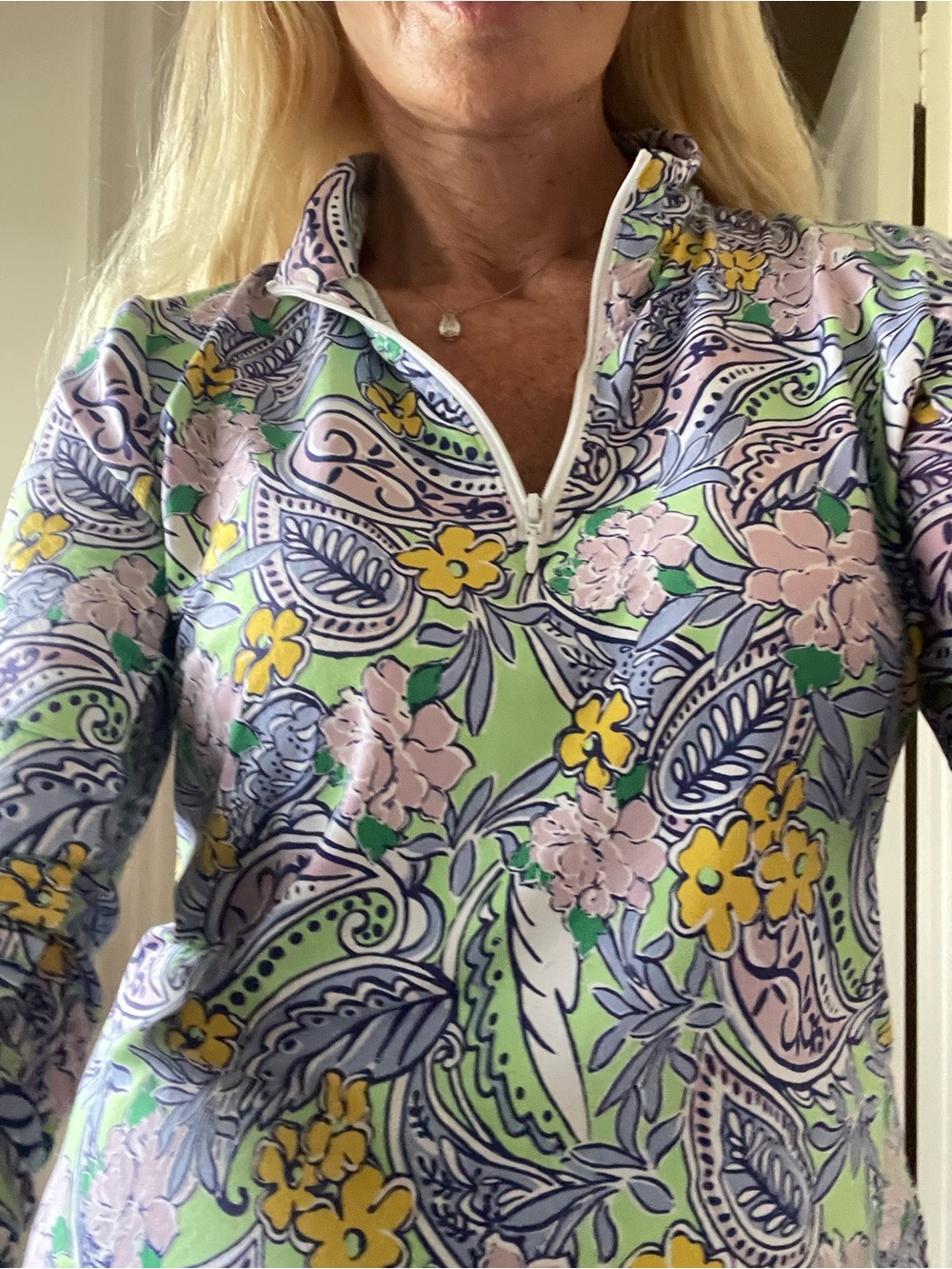 Floral Paisley Long-Sleeve Half-Zip Top and pant in Mint and Pastel + gift